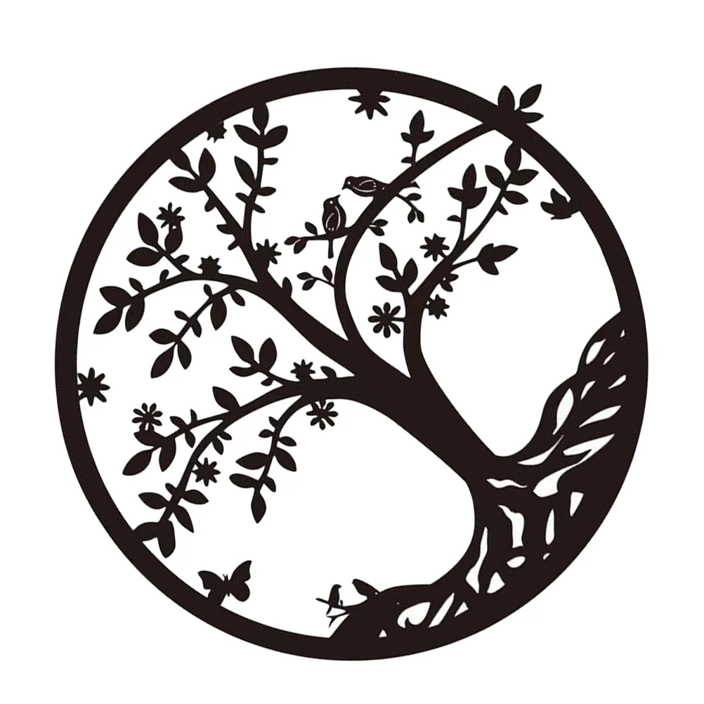 

Wall Tree Metal Decor Life Hanging Room Sculpture Silhouette Spiritual Family Iron Sign Decoration Animal Garden Bird Black