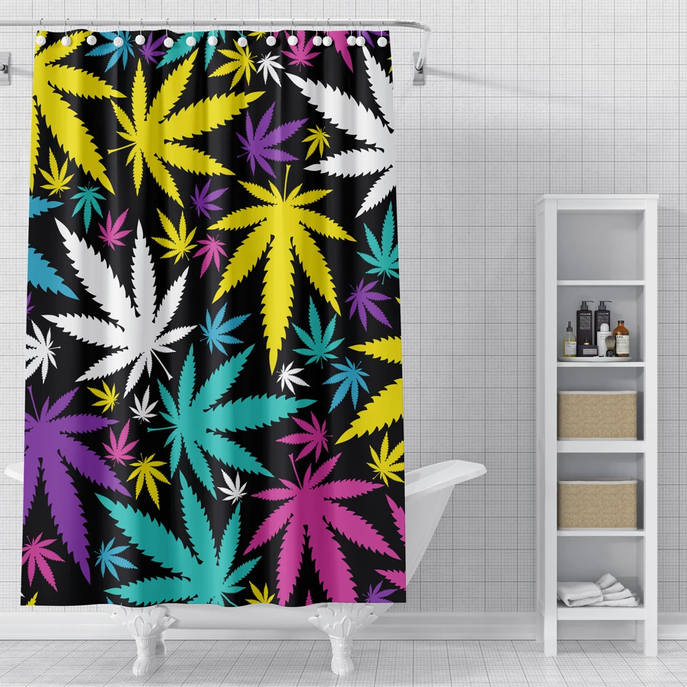 

Maple Leaf Print Shower Curtain Fashion Simplicity Waterproof Bathroom Curtain Polyester Cloth Shower Curtain With Hooks 180cm