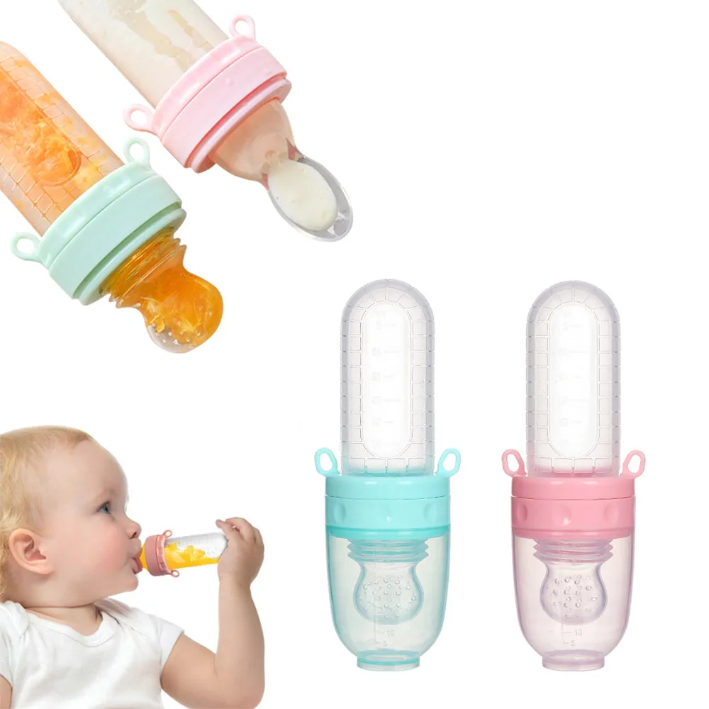 

Newborn Food Feeder with Spoon Silicone Nibbler Pacifier Fruit Feeder Baby Feeding Bottle Infant Squeeze Dispensing Feeder