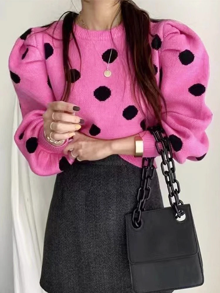 Женский вязаный свитер в горошек элегантный Свободный Повседневный