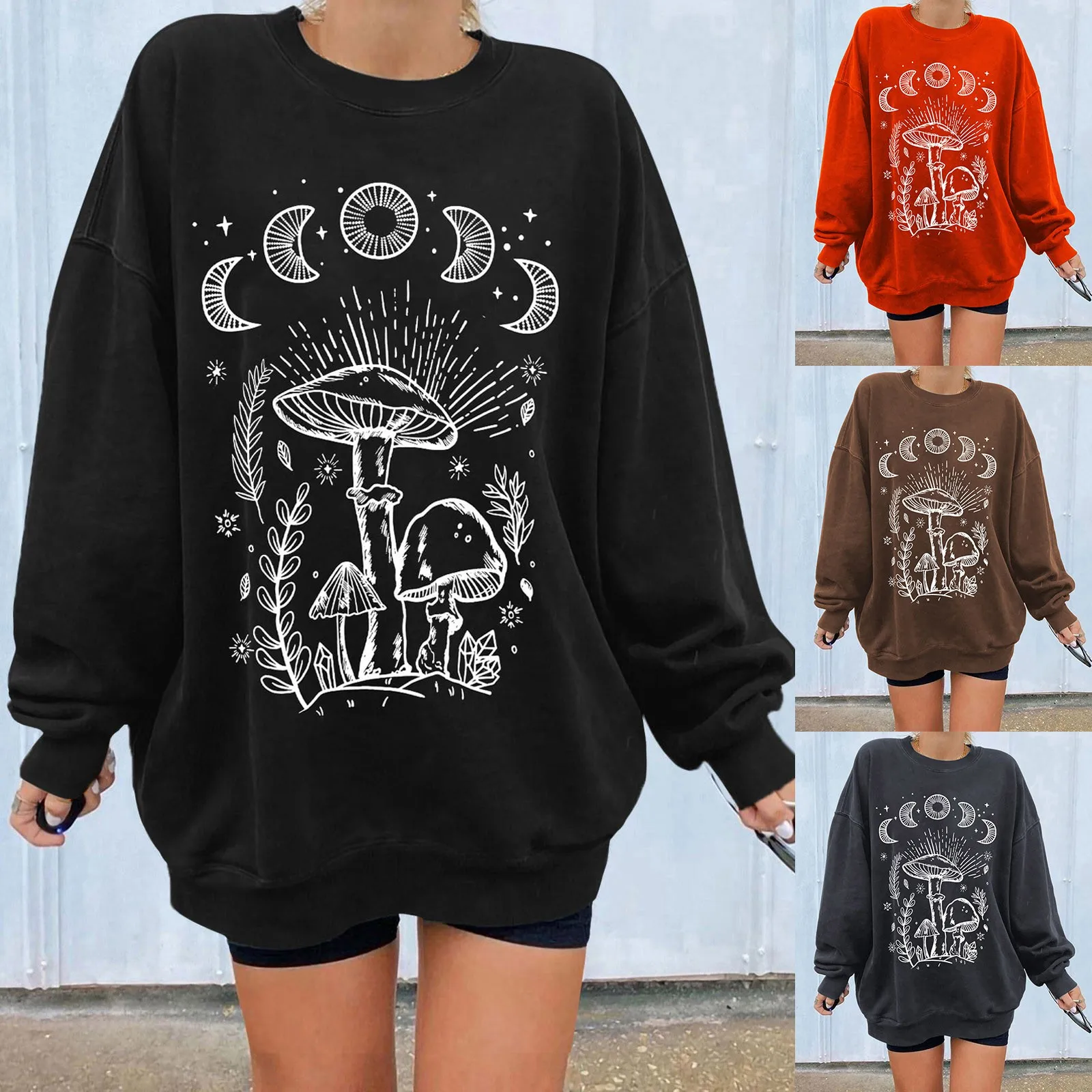 

Floral Sweatshirt Womens Casual Long Sleeve Crew Neck Printed Hoodless Pullover Loose Sweatshirt Top Lady Quarter Zip Pullover