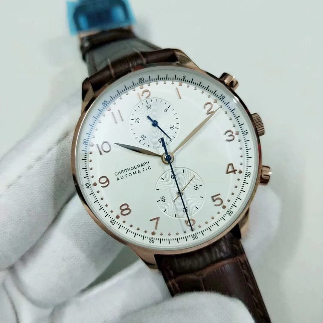 

mens mechanical watch Rose Gold automatic Brown Leather