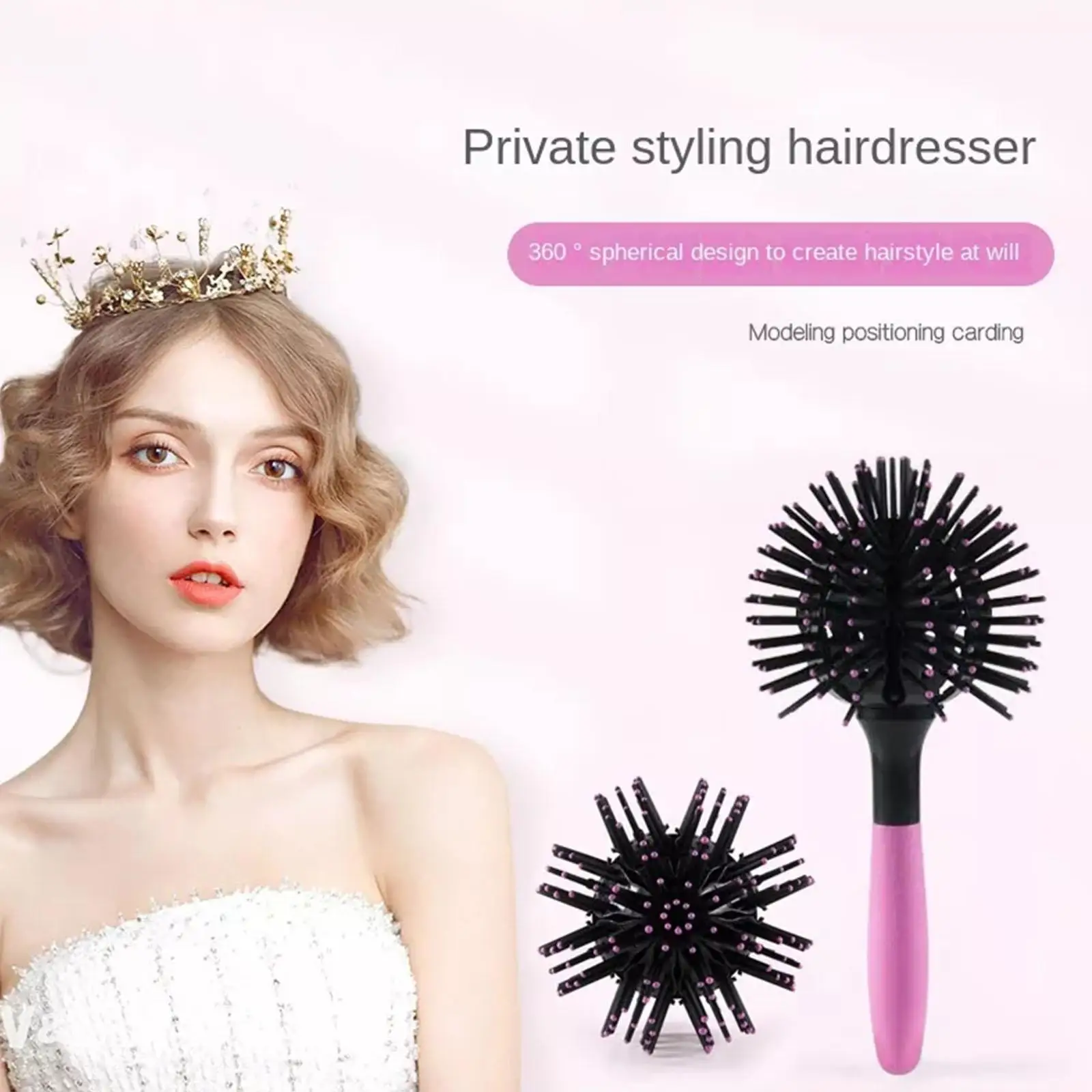 

3D Curly Hair Comb Bomb Spherical Curl Massage 360° Round Styling Ball Hairbrush Women Tool Detangling Salon Shape Curler C T2R2