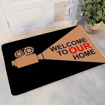 BlessLiving Welcome To Our Home Pattern Floor Mats Home Movies Theme Small Carpet Doormats Decoration Non-slip Area Rugs 1