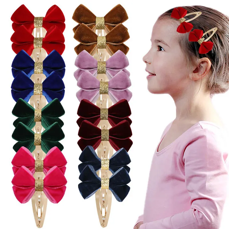 

2Pcs Solid Velvet Hair Bows Clips For Girls Vintage French Hair Barrettes Kids Boutique Hairpin Handmade Hair Accessories