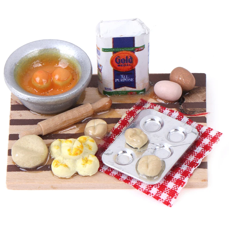 

1 Набор 1/12 миниатюрный красочный кукольный домик для кухни, яиц, молока, хлеба на борту для детей, ролевая игра, посуда, посуда