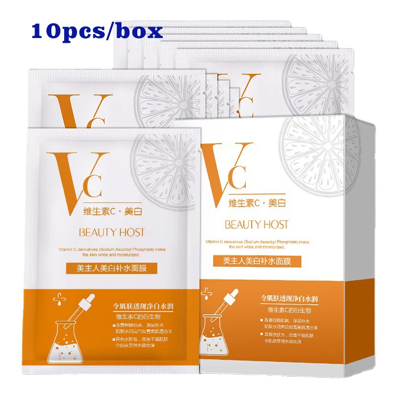 

10pcs Vitamin C Facial Mask Whitening Moisturizing Anti-Aging Skin Care Beauty Product Face Hydrating Shrink Pores Refresh Sheet