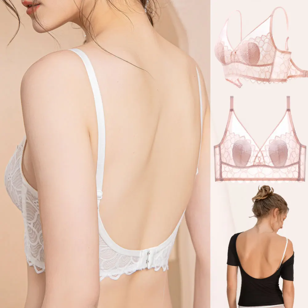 Open Back Bra Transparent Brassiere Sexy Women Backless Underwear Wedding Invisible Bralette Non-wired Bras Deep U Lace Lingerie