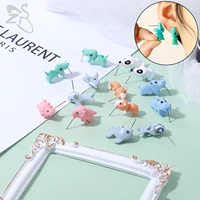 zs 1 pair cute cartoon animal bite earring for women girls colorful dinosaur dog shark ear studs party statement jewelry gifts