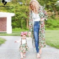 new 2022 mother daughter summer dresses sleeveless floral beach coat mom mommy and me casual dress family matching outfits