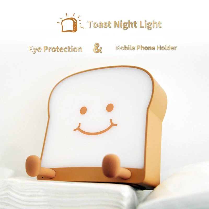 Creative Cute Toast Bread Small Night Lamp Mobile Phone Bracket USB Bedroom   Bedside Atmosphere Light