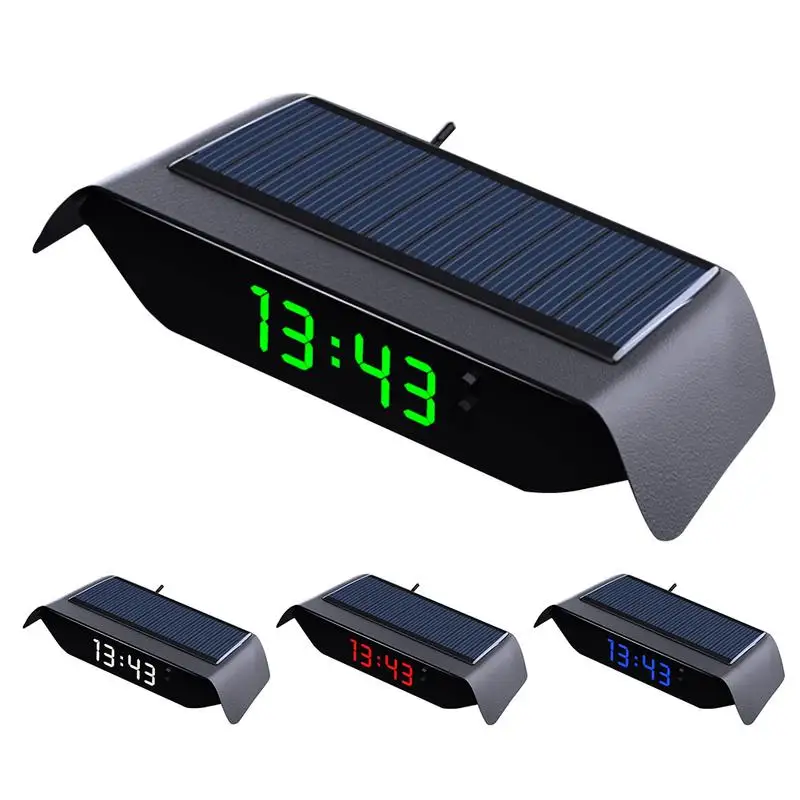 

Автомобильные цифровые часы с термометром, автоматические часы на приборной панели с ЖК-дисплеем, 4-в-1, автомобильные цифровые часы на солнечной батарее