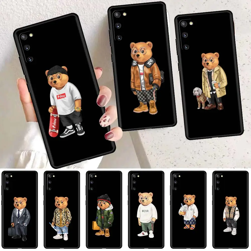 

Luxury Brand Bear Phone Case For Samsung Galaxy S20 S21 S22 S20 FE S10 S9 Plus S8 Note 20 Ultra 10 Lite Black Soft Cover
