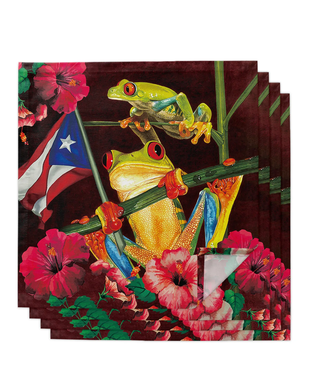 

4pcs Puerto Rico Flag Flower Hibiscus Frog Square 50cm Table Napkin Wedding Decoration Table Cloth Kitchen Serving Napkins