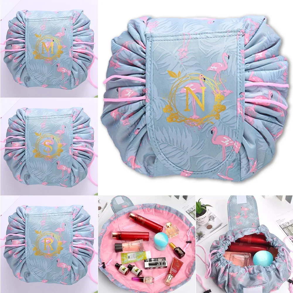 Makeup Bag Drawstring Cosmetic Wreath Printing Series Women Travel Toiletry Organizer Lazy Make Up Pouch Beauty Case