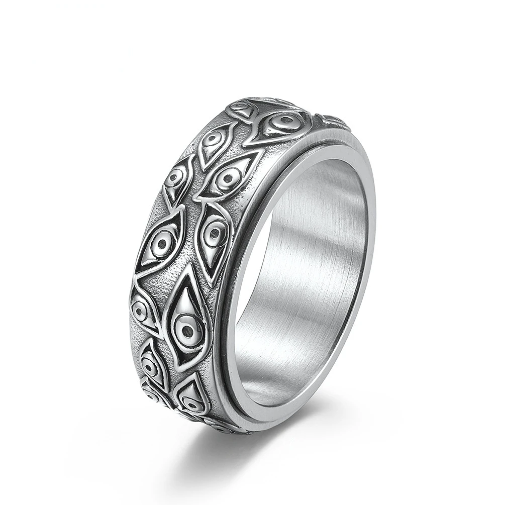

High Quality God's Eye Stainless Steel Ring Men's Rotatable Vintage Titanium Steel Ring Hand Jewelry Gift High Grade