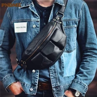 pndme outdoor luxury genuine leather men black chest bag real cowhide sports crossbody bag multi pocket motorcycle shoulder bag