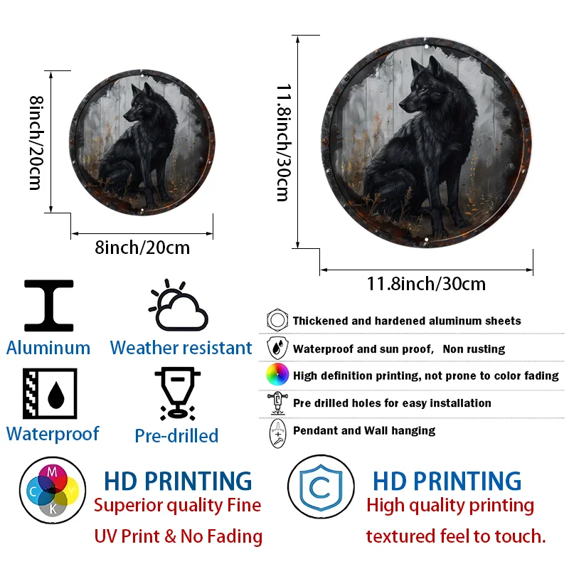 Круглый алюминиевый металлический знак с изображением Черного Волка Hd