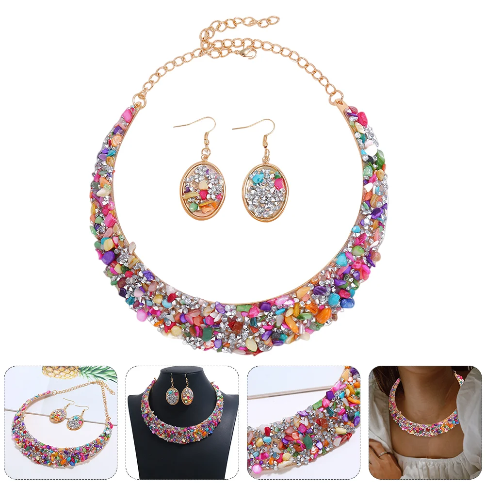 

1 Set Exaggerated Necklace Earring Rhinestone Jewelry Kit Choker and Dangler