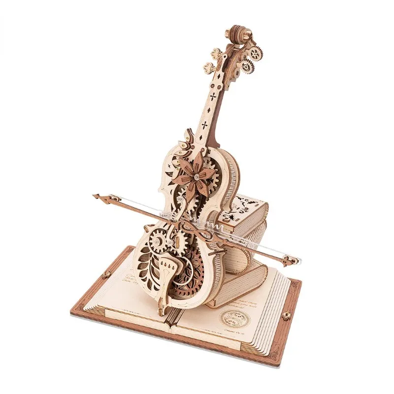 

Robotime ROKR 3D Wooden Puzzle Magic Cello Mechanical Music Box Moveable Stem Funny for Creative Toys Child Girls AMK63