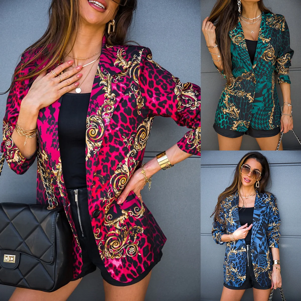 

Elegant women's suit coat fashion casual thin Lapel printed long sleeve cardigan 2021 autumn office women's street coat