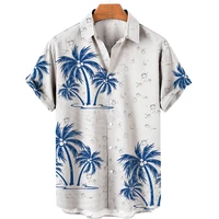 hawaiian shirt coconut tree print v neck one word button short sleeve casual fashion beach style loose shirt 5xl