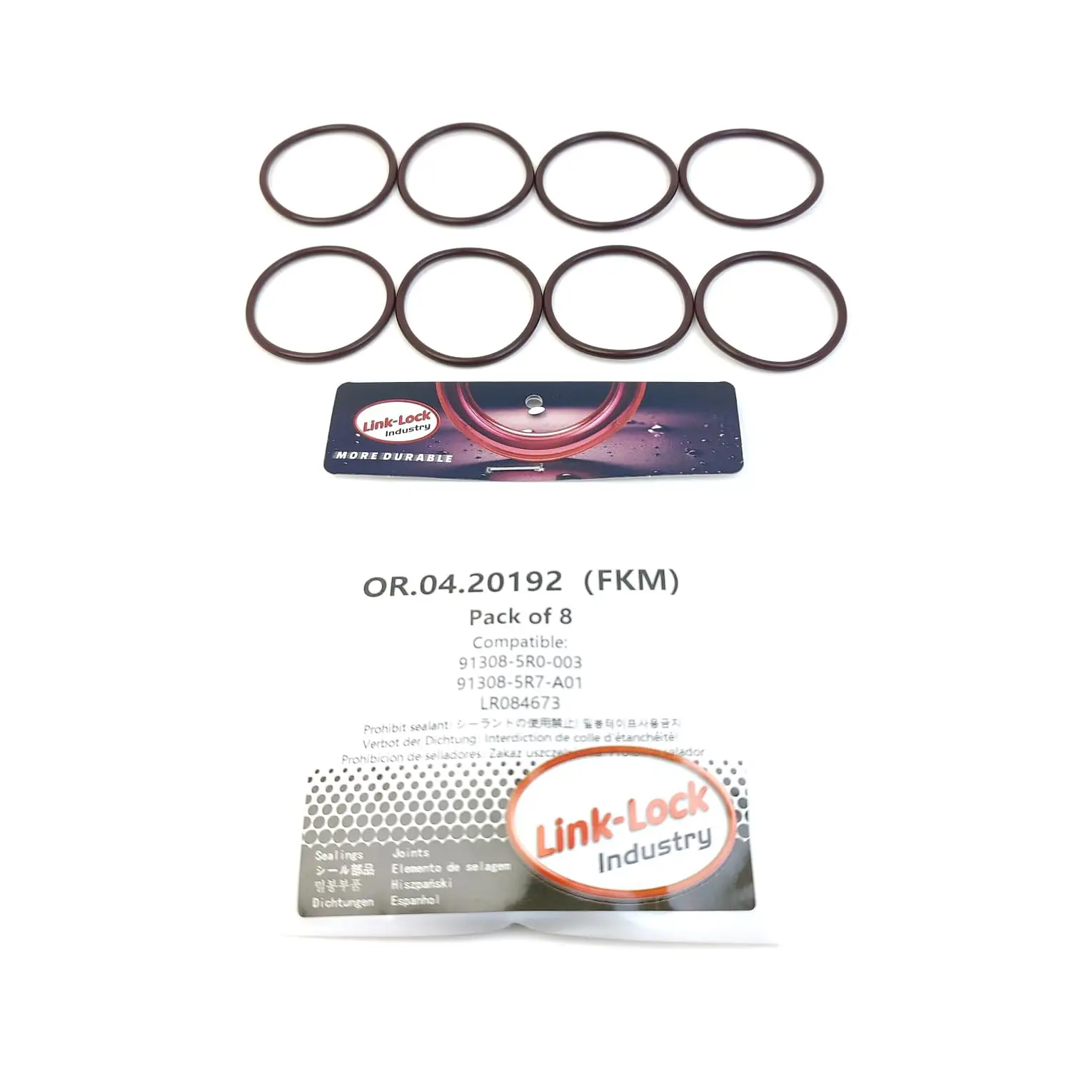 Фото Комплект уплотнительных колец LINK-LOCK 8 шт. OR.04.20192 FKM Viton для коленчатого вала двигателя 91308-5R0-003 91308-5R7-A01 LR084673 для ACURA №1