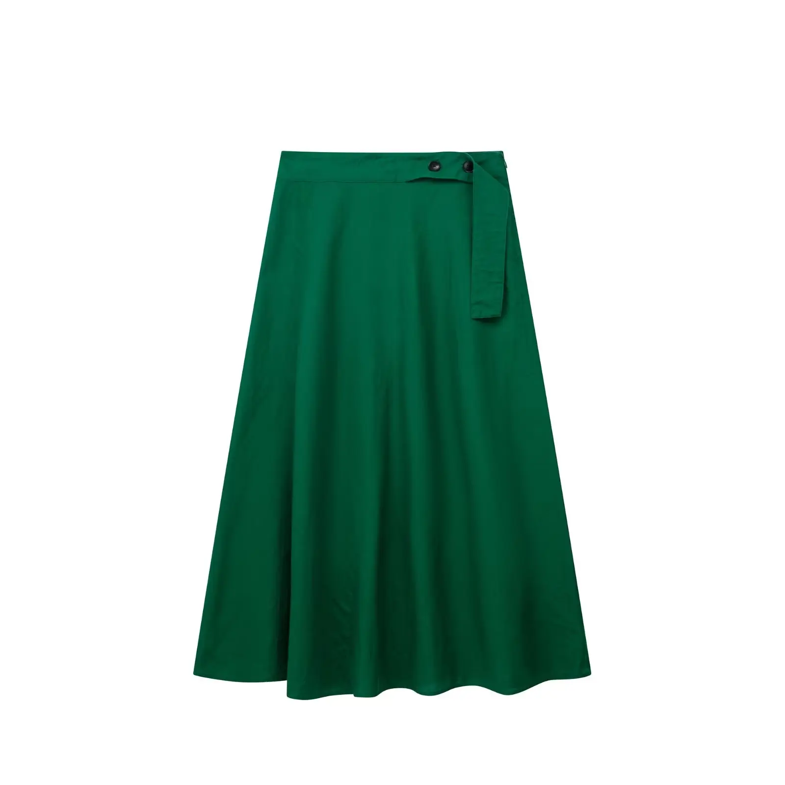 

Women Fashion Green Solid Midi Skirts Belt Buttons Casual Female High Waist Streetwear Woman Loose Skirts
