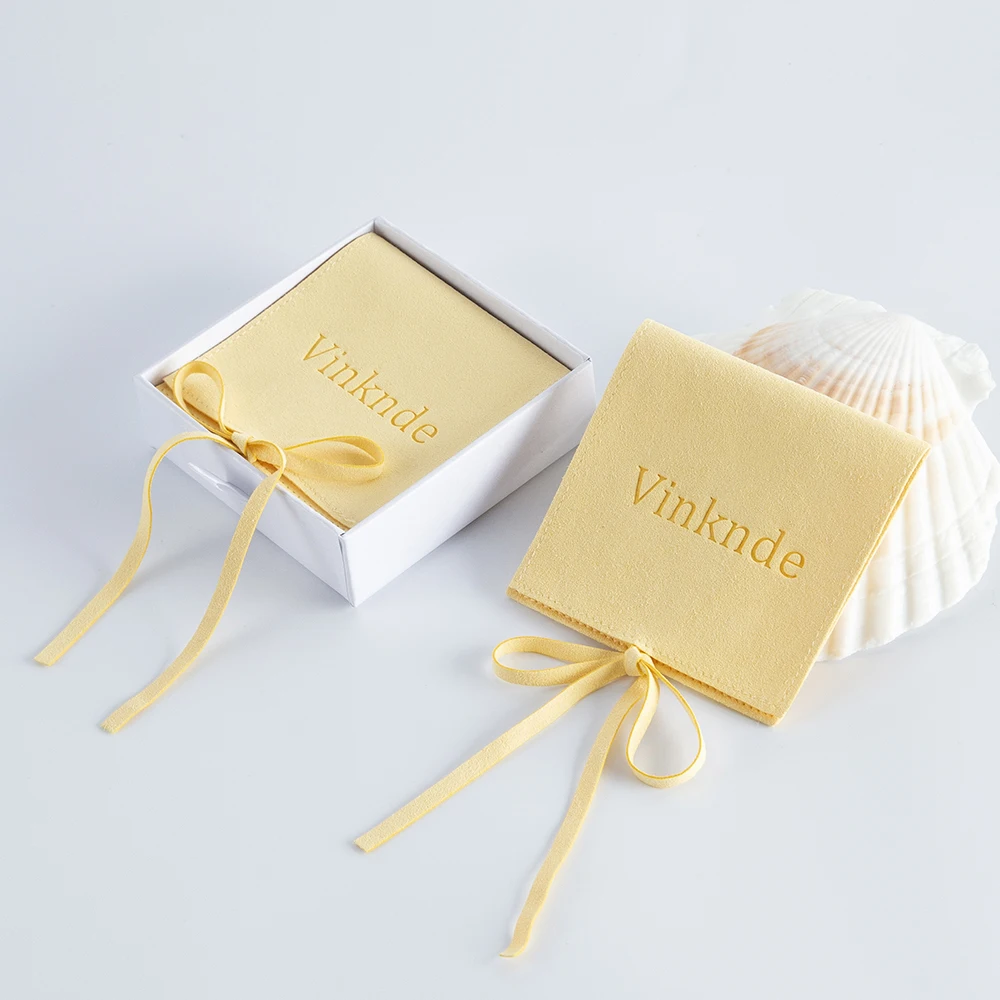 50 Jewelry Gift Bags Custom Logo 8X8cm Yellow Microfiber Packaging Pouch For Rings Earrings Tarot Card Wedding Favors Velvet Bag