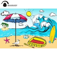 allenjoy summer beach seaside backdrop cartoon holiday surfing blue sky cloud wave kids birthday party photocall background