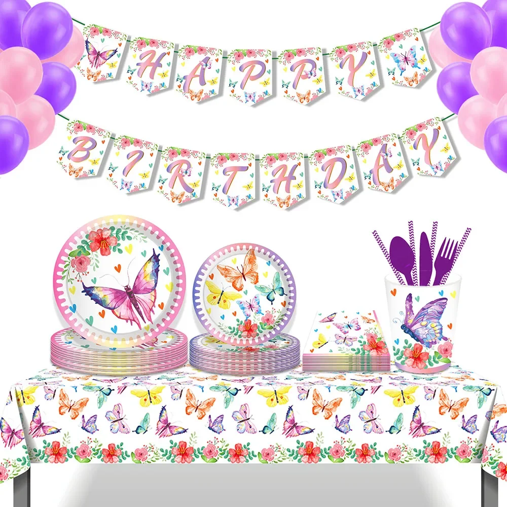 

Spring Butterfly Insect Birthday Party Disposable Tableware Sets Tablecloths Banner Swirls Jungle Baby Shower Party Decorations