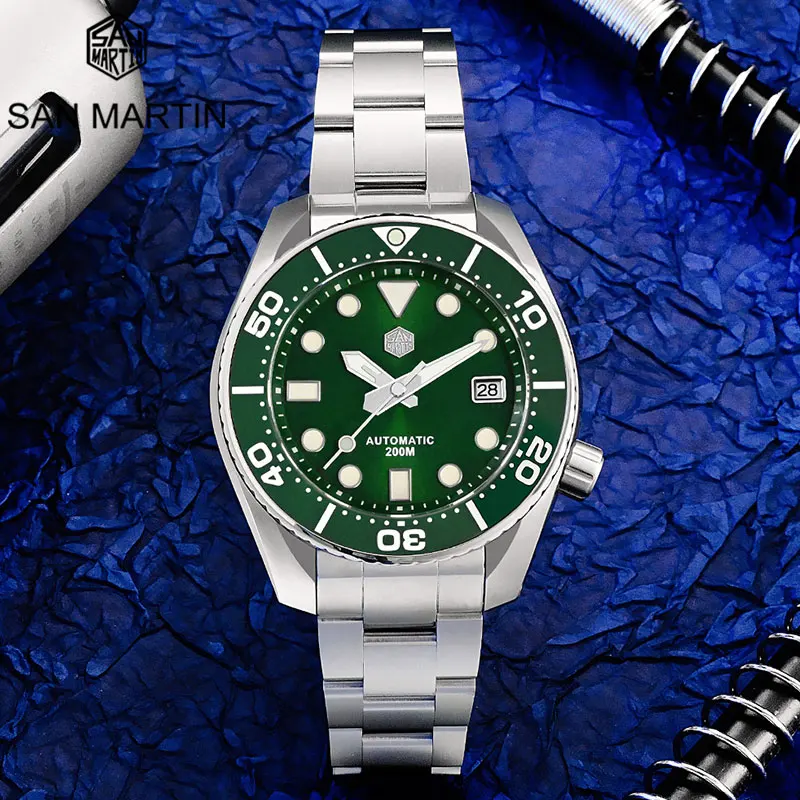 

San Martin New Men Watches MM200 Diver NH35 Automatic Mechanical Watch 316L Stainless Steel Sapphire Waterproof 200m Date BGW-9