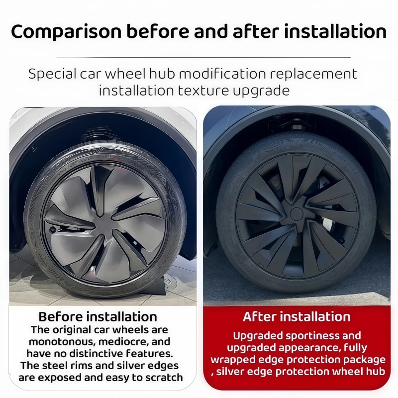 Фото XINLIN Для Tesla Model Y Juniper 2025, 4 шт., 19-дюймовые колпаки на колеса, высокопроизводительные сменные колпаки на ступицы, полные накладки на диски, аксессуары №3