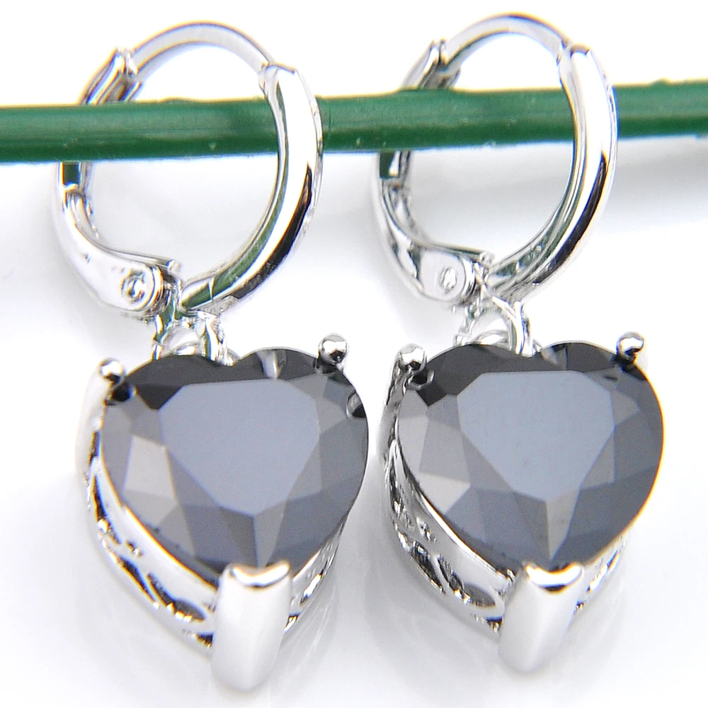 Фото Серебряные серьги-подвески Luckyshine Classic с ониксом, морганитом, перидотом, гранатом, белым, розовым и синим топазом №2