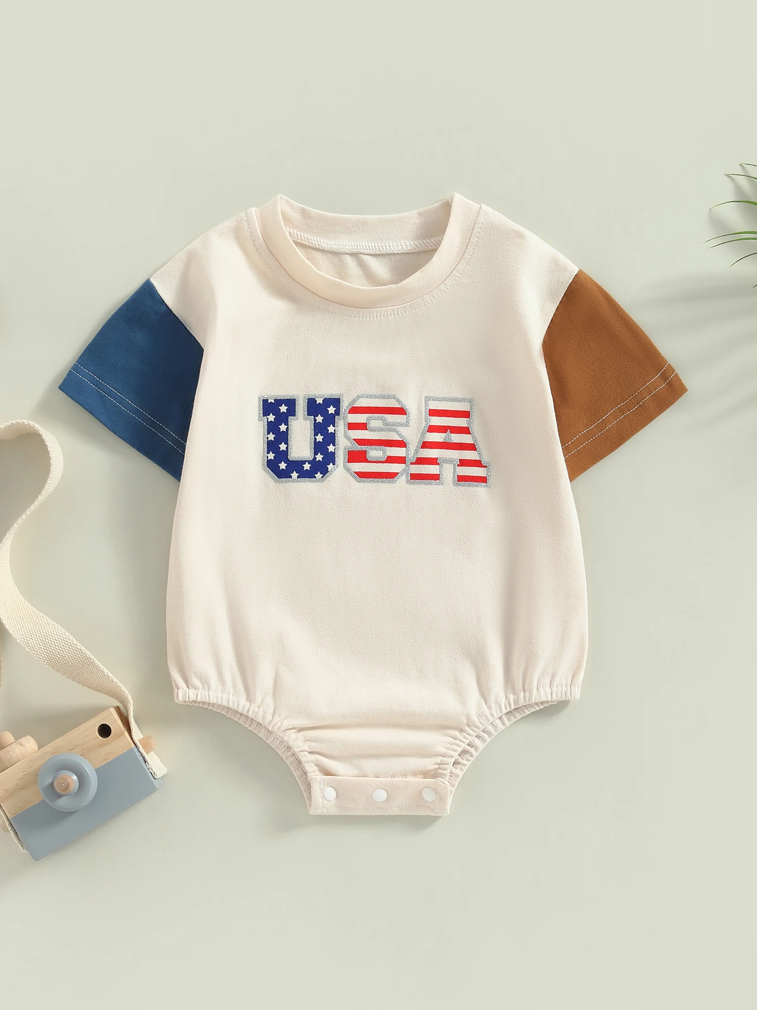 

Emmababy Fourth Of July Romper Baby Boy Girl Short Sleeve Crewneck Bubble Oversized T-Shirt Infant Bodysuit