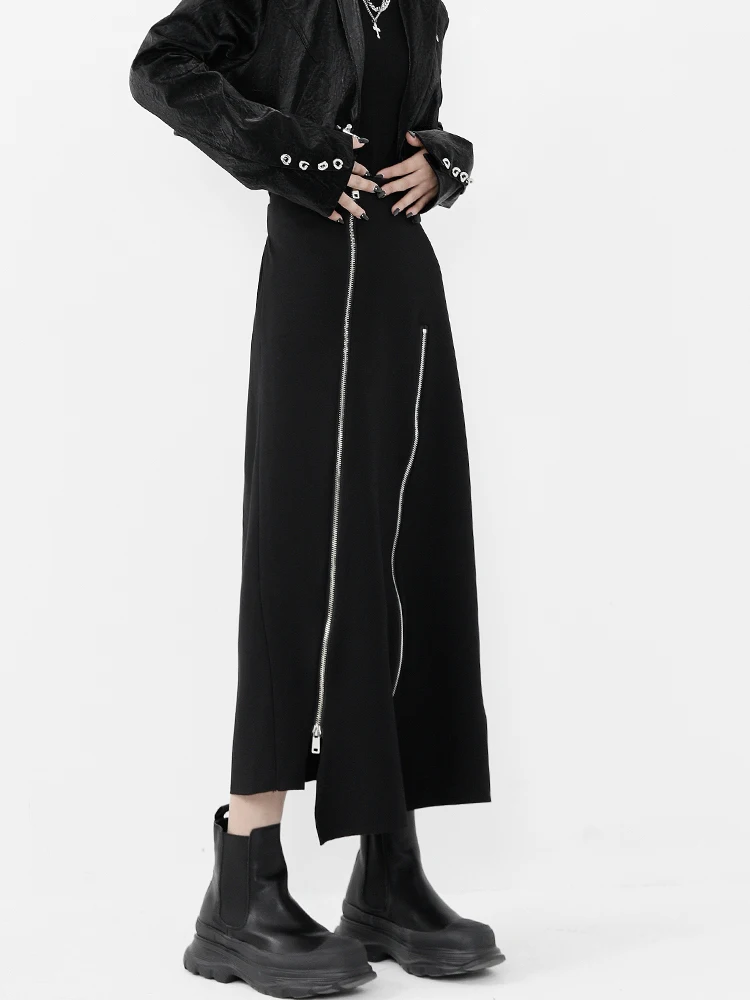 Women's Half Skirt New Summer Black Personality Zipper Irregular Niche Design Fashion High Waist Large Size Half Skirt