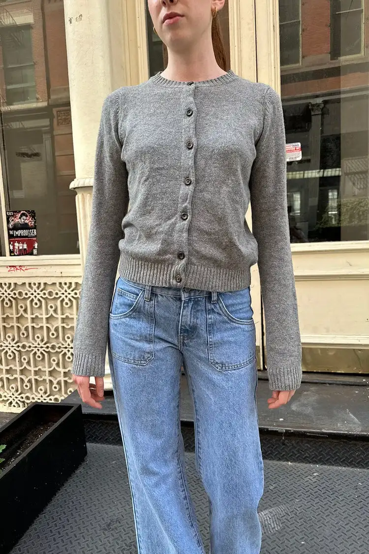 

Brandy Mandy-Women's Knitted Crop Top Sweater, O Neck, Long Sleeve, Olsen Cardigan, Button Up, Autumn