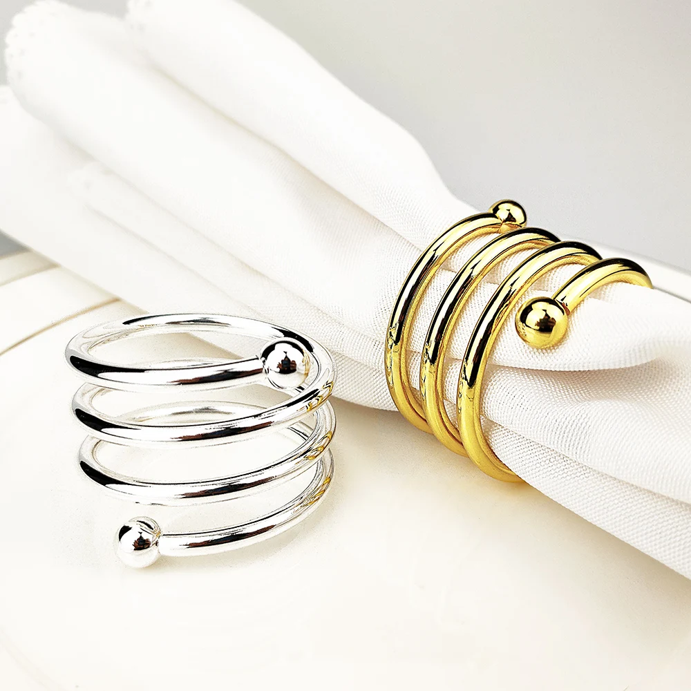 

6 Pcs/lot Spring Napkin Rings Wedding Decoration Table Setting Gold Silver Metal Napkin Decoration Stand Set Holders