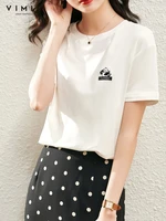 vimly t shirts women baggy woman tshirts o neck simple print korean high street teens harajuku fashion short sleeve tops v2321