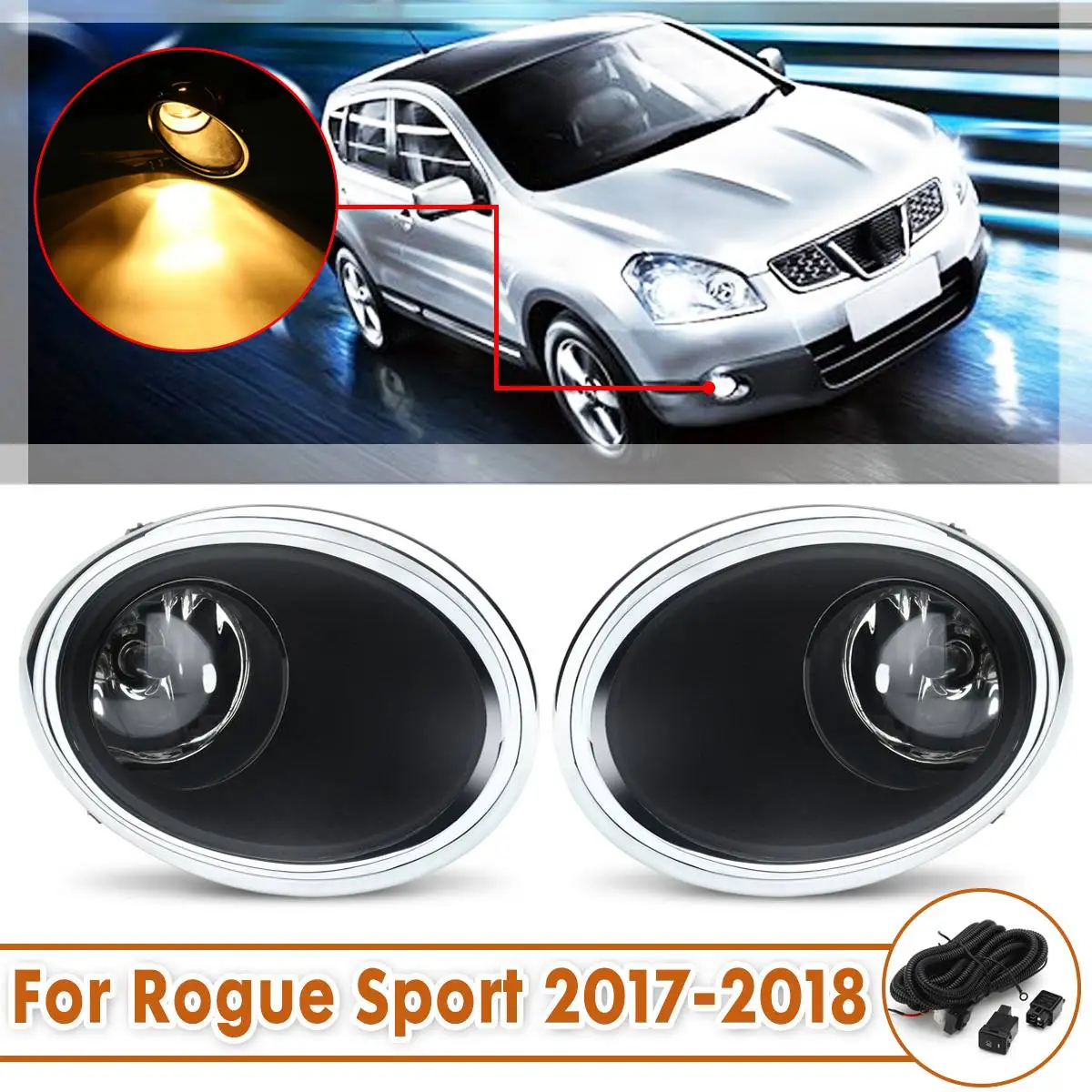 

1 Set Front Bumper Fog Lights Driving Lamps Kit For Rogue Sport 2017-2018 Car Fog Lamp Car Front Bumper Light Chrome Fog Lamp