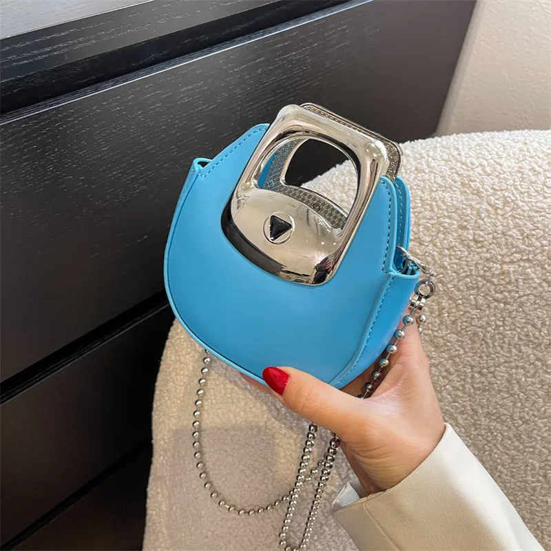 

Women Shoulder Bag 2022 Mini PU Leather Purse and Handbag Female Shopper Fashion Casual Solid Color Beaded Chain Small Round Bag