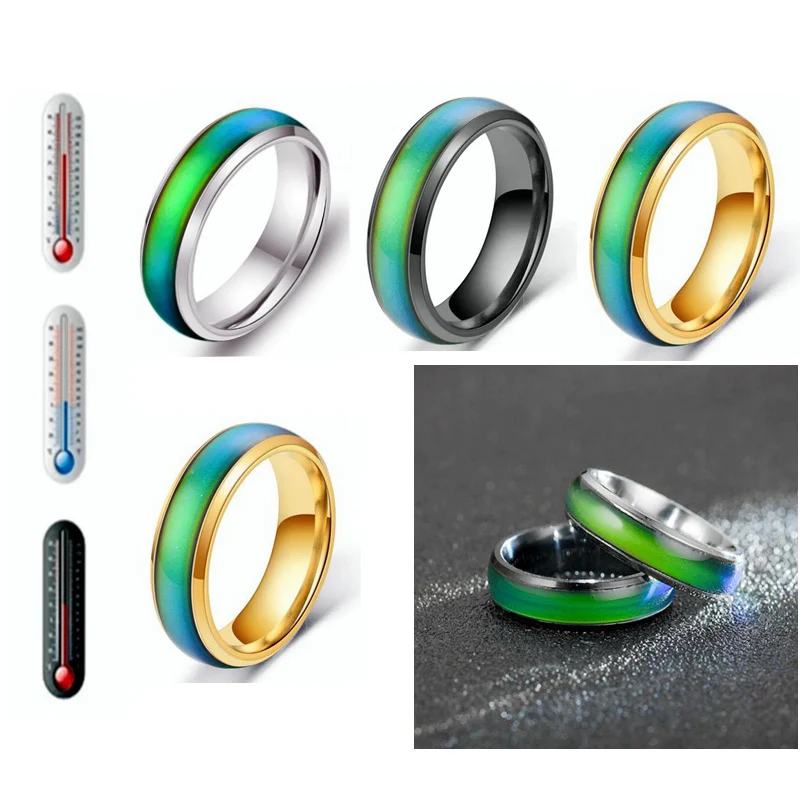 

Меняющие температуру цветные кольца ювелирные изделия для женщин и мужчин аксессуары из нержавеющей стали модные пары кольцо подарок на день Святого Валентина