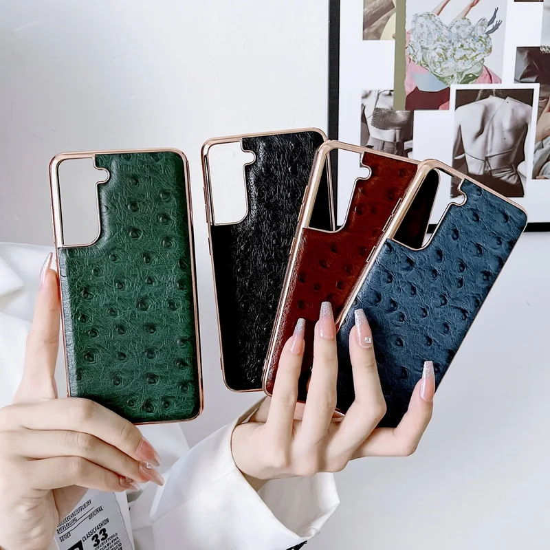 

Fashion Ostrich Skin Leather Phone Case For Samsung Galaxy S22 Ultra S20 FE S21 Plus A13 A23 A33 A73 A53 5G Plating Cover Coque