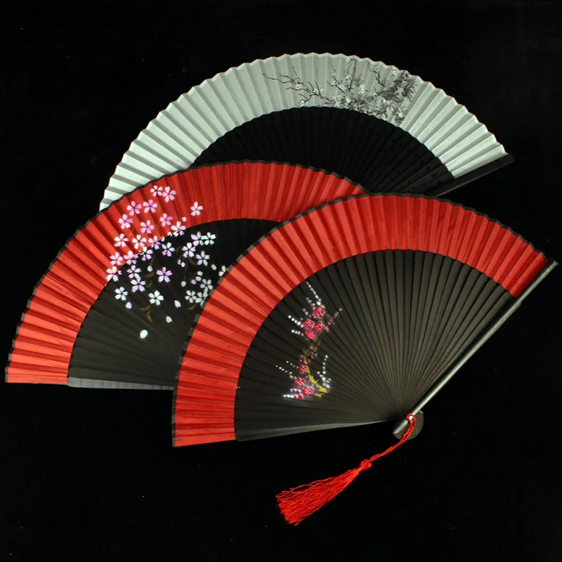 

Handheld Fan Sakura Printing Folded Fans Spun Silk Bamboo Hand Held Props for Dancing Cosplay Home Office Wall Diy Decoration