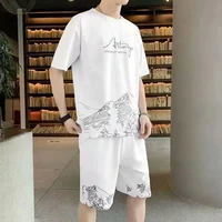 printing stylish short sleevett shirt suit mens korean style summer new ice feeling large size loose basketball sports two piec