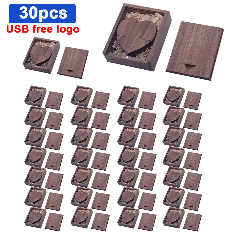 30pcs/lot Wooden Heart usb flash drive Memory Stick Pen Drive 4gb 16gb 32gb 64GB Company free Logo customized Wedding