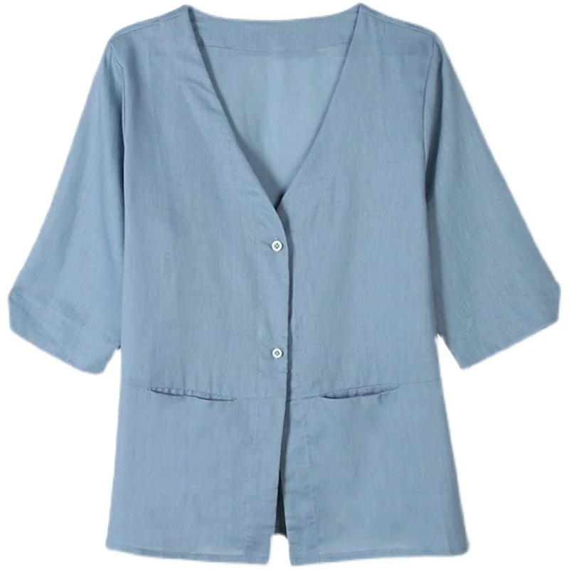 Тонкое хлопковое льняное пальто для женщин однотонный топ в ретро стиле