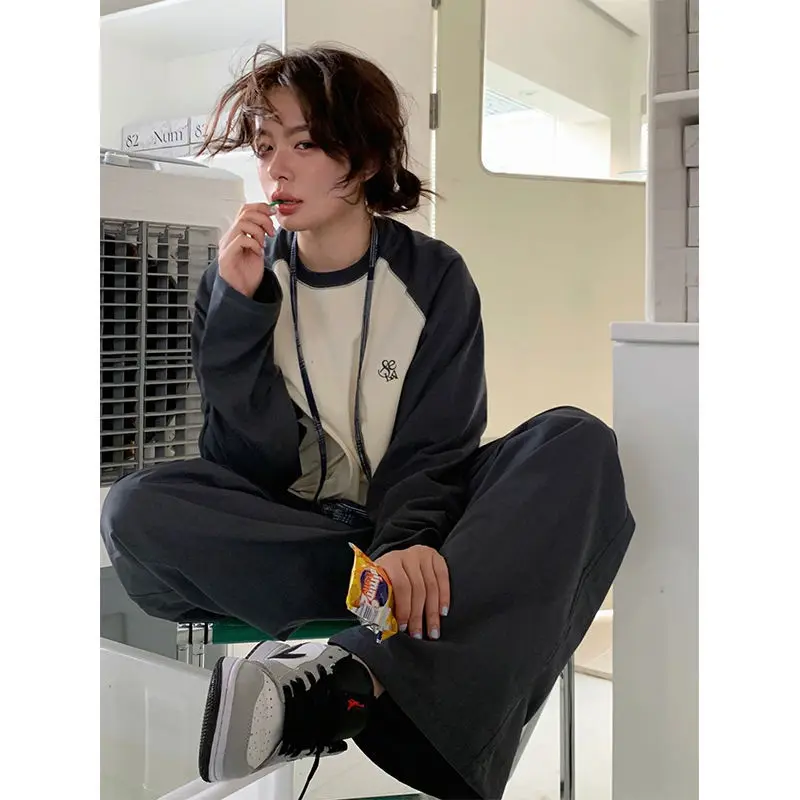 

HOUZHOU Vintage Long Sleeve Basic Tshirts Women Harajuku Patchwork Grunge Oversized Tops Korean T-shirt Autumn Fashion Aesthetic