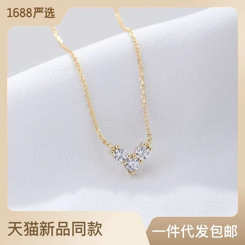 

New light luxury Diamond Love sterling silver necklace for women cute fashion sweet clavicle chain