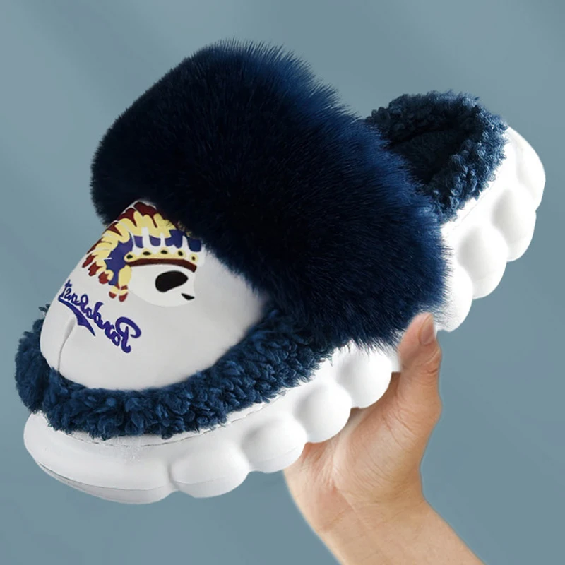 Winter Women's Indoor Slippers Eva Waterproof House Slippers for Female Platform Shoes With Fur Warm Non-slip Couples Slippers